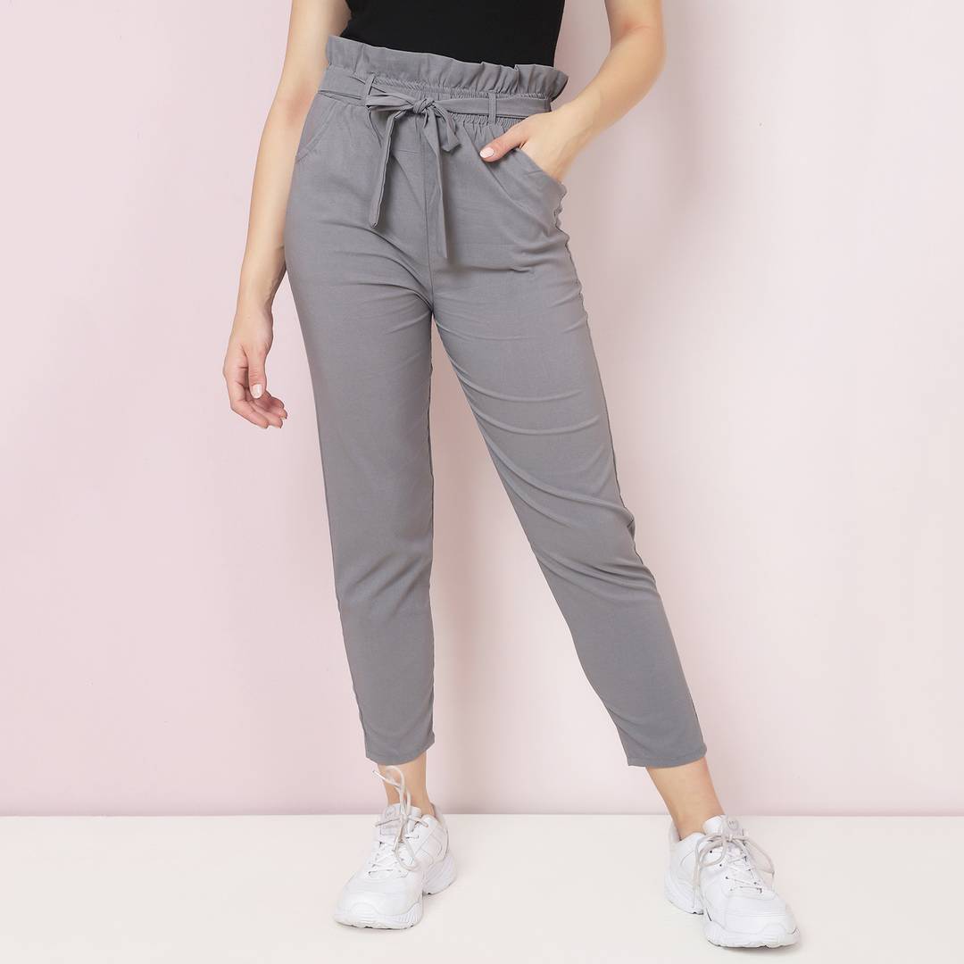 Lycra Grey Skinny Fit Women Trouser