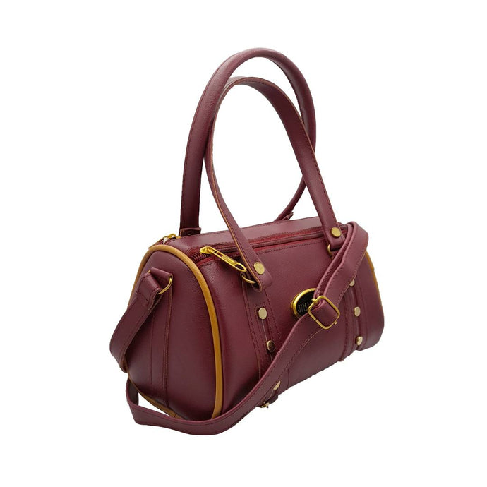 Trendy Maroon PU Self Pattern Handbags For Women