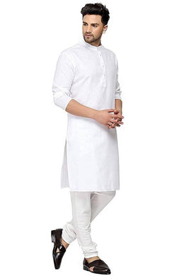 Stylish White Cotton Solid Straight Kurta Pyjama Set For Men
