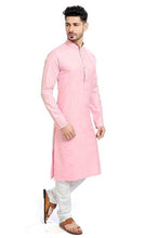 Load image into Gallery viewer, Stylish Pink Cotton Solid Straight Kurta Pyjama Set For Men