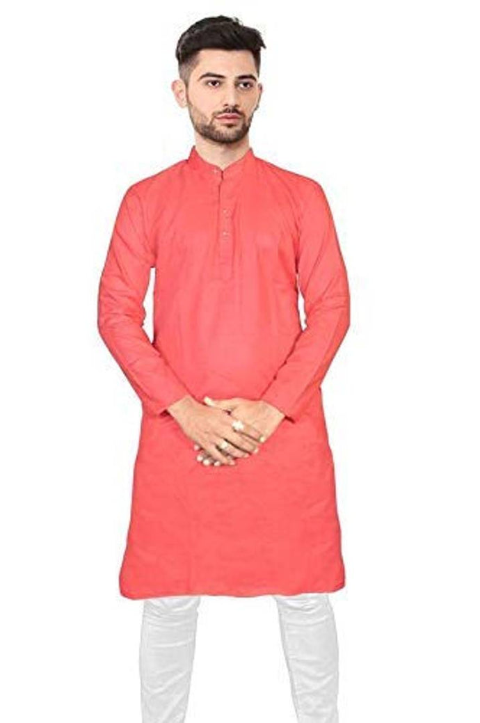 Stylish Pink Cotton Solid Straight Kurta Pyjama Set For Men