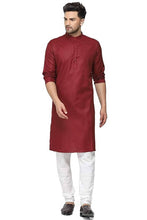 Load image into Gallery viewer, Stylish Red Cotton Solid Straight Kurta Pyjama Set For Men