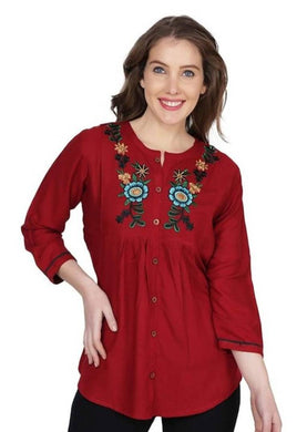 Stylish Rayon Embroidered 3/4 Sleeves Top For Women