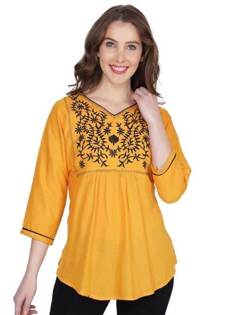 Stylish Rayon Embroidered 3/4 Sleeves Top For Women