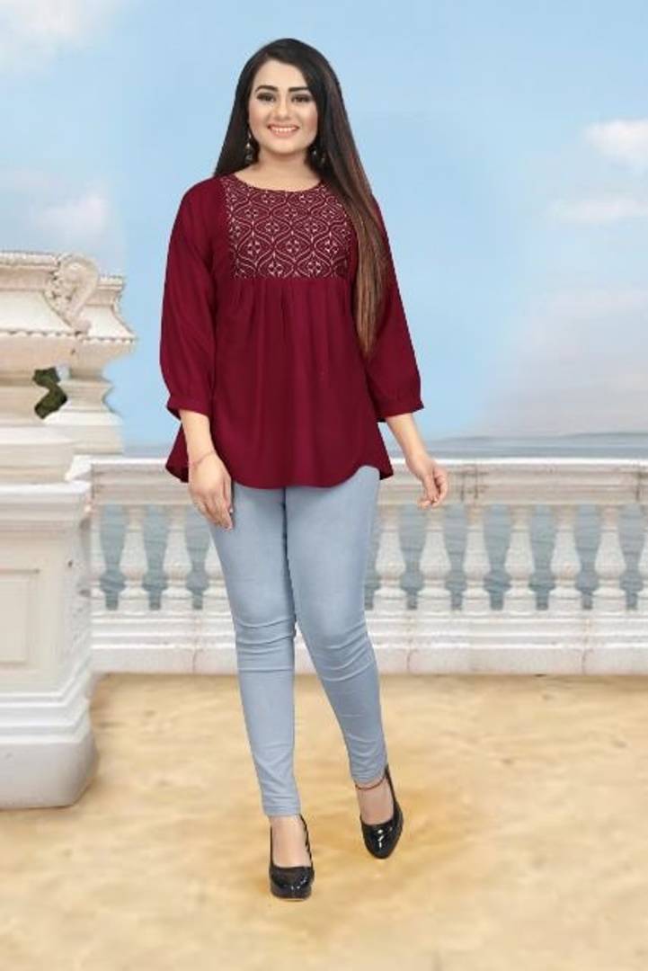 Stylish Rayon Round Neck 3/4 Sleeves Top For Women