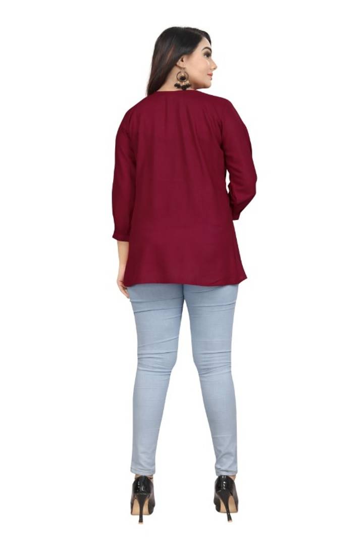 Stylish Rayon Round Neck 3/4 Sleeves Top For Women