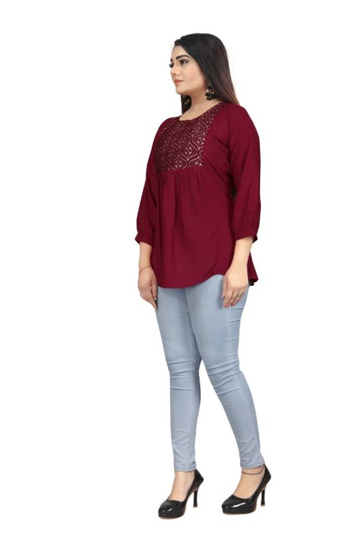 Stylish Rayon Round Neck 3/4 Sleeves Top For Women