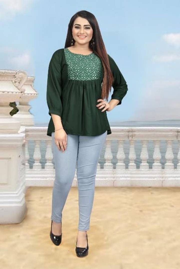 Stylish Rayon Round Neck 3/4 Sleeves Top For Women