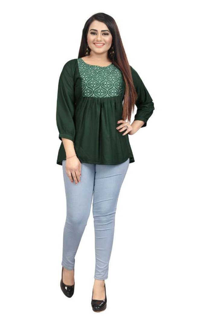 Stylish Rayon Round Neck 3/4 Sleeves Top For Women