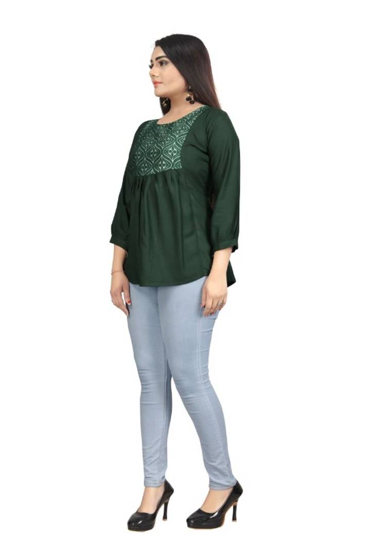 Stylish Rayon Round Neck 3/4 Sleeves Top For Women