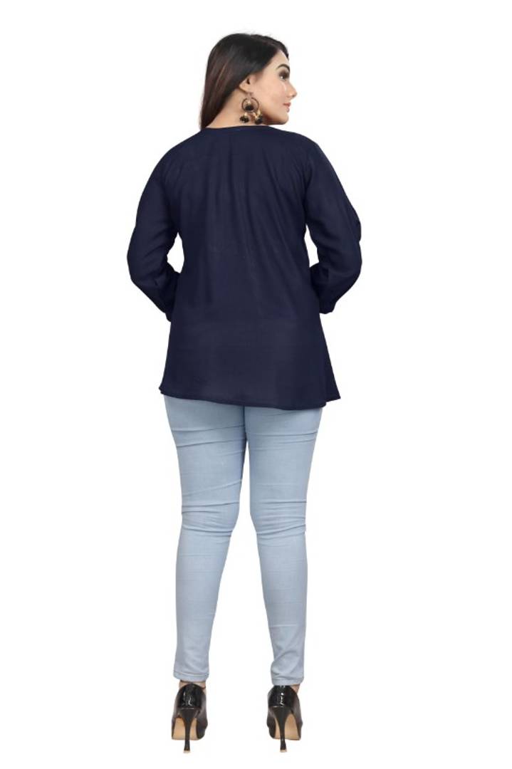 Stylish Rayon Round Neck 3/4 Sleeves Top For Women