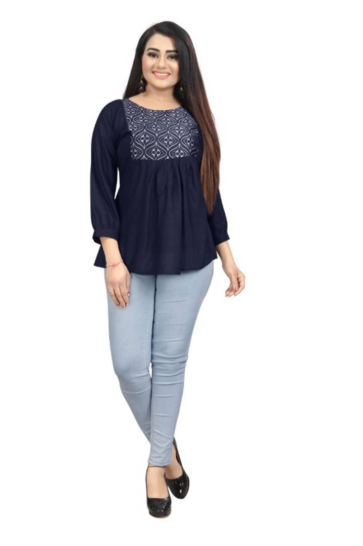 Stylish Rayon Round Neck 3/4 Sleeves Top For Women