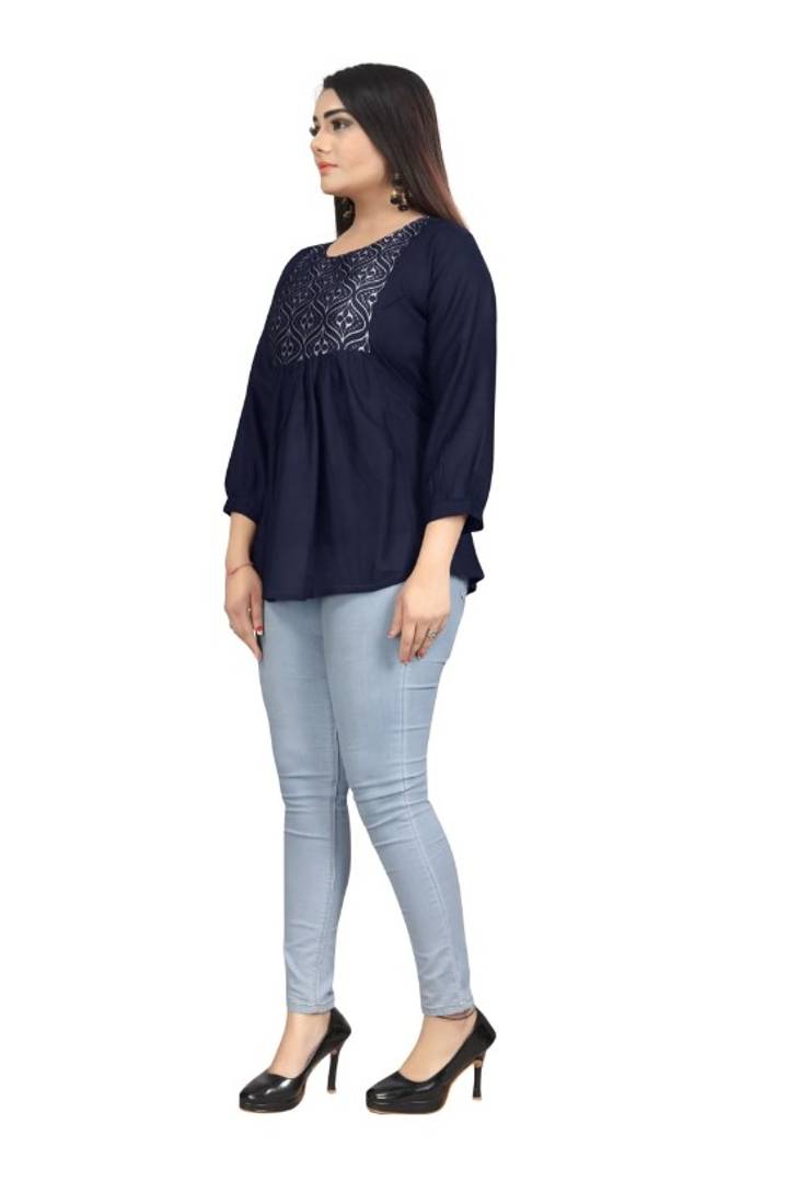 Stylish Rayon Round Neck 3/4 Sleeves Top For Women