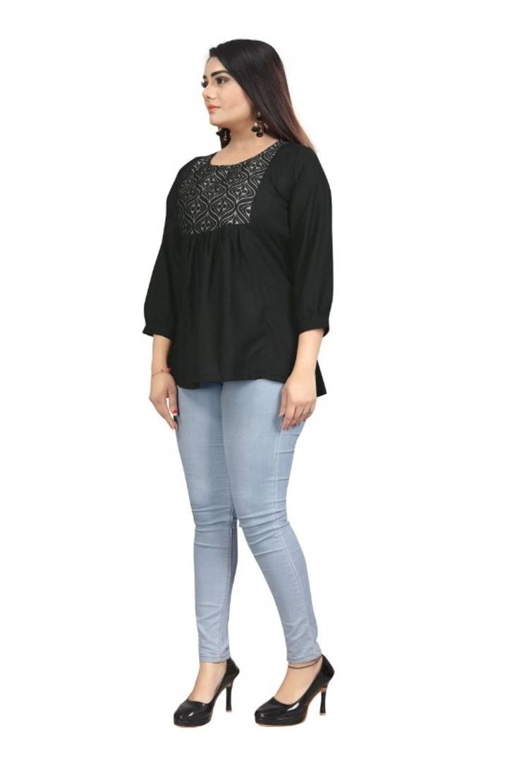Stylish Rayon Round Neck 3/4 Sleeves Top For Women
