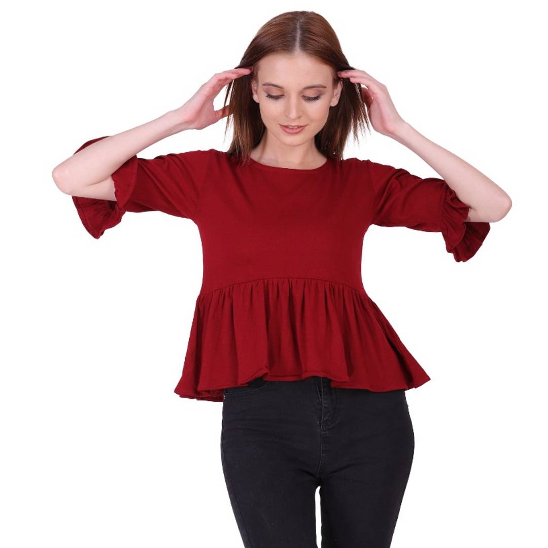 Women Maroon Peplum Top