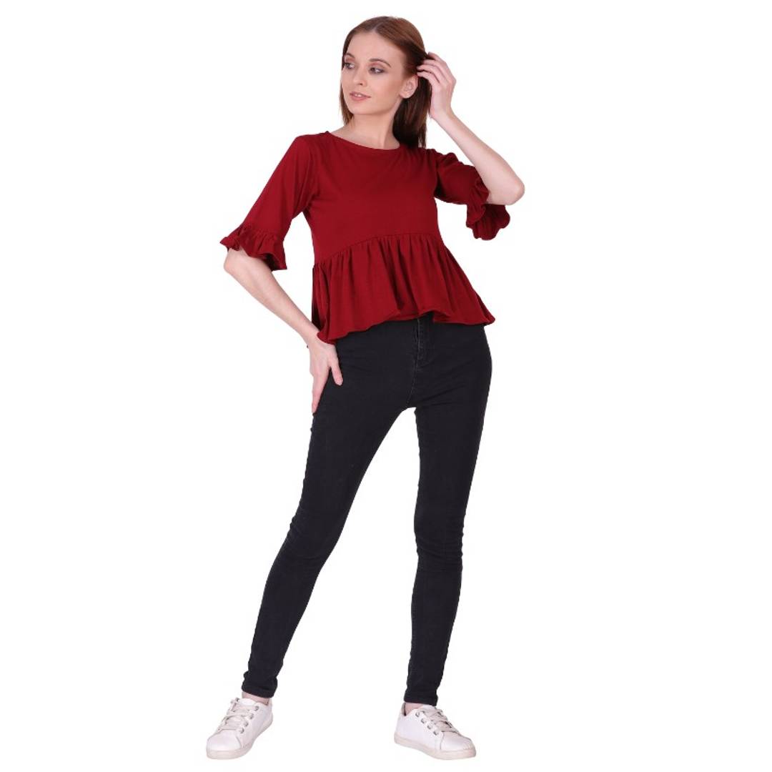 Women Maroon Peplum Top