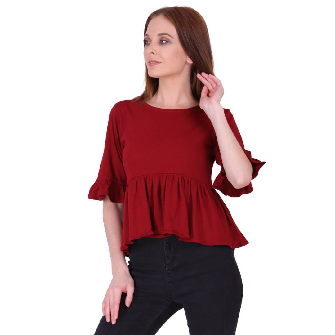 Women Maroon Peplum Top