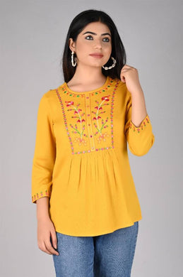 Mustard Embroidered Top
