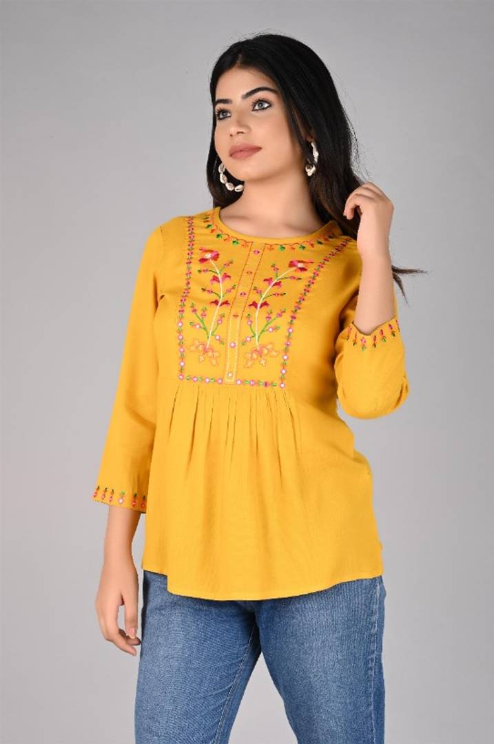 Mustard Embroidered Top