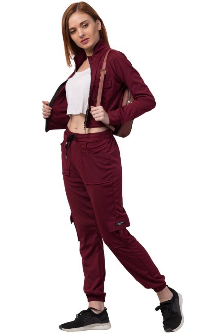 Women Zipper Lifestyle Solid Tracksuits