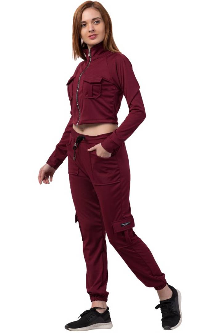 Women Zipper Lifestyle Solid Tracksuits