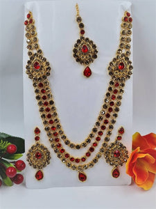 Gold Plated Wedding Bridal Necklace Jewellery Set with Earring  with mang tikka