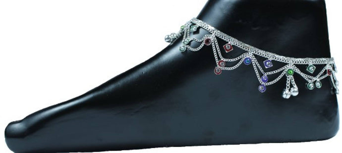 Studded Silver Plating Anklet for Girls/Women Silver Plating (Pair of 1)