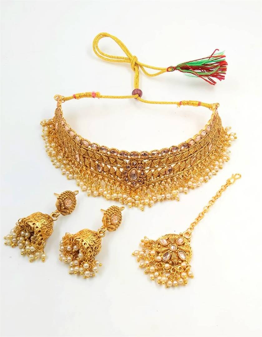 White pearl gold plated necklace jewellery set