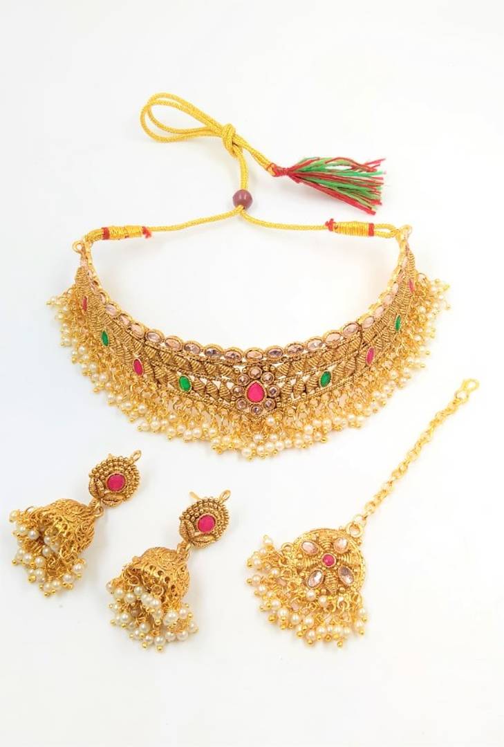 Multicolor pearl gold plated necklace jewellery set