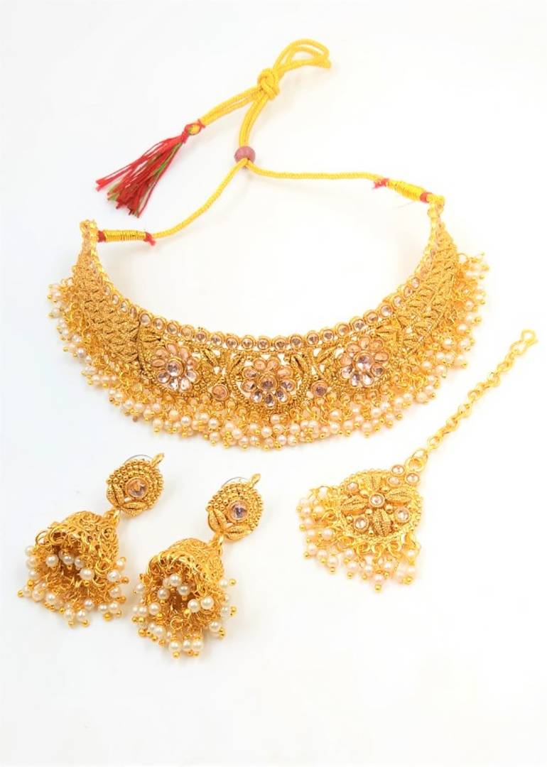 White pearl gold plated necklace jewellery set