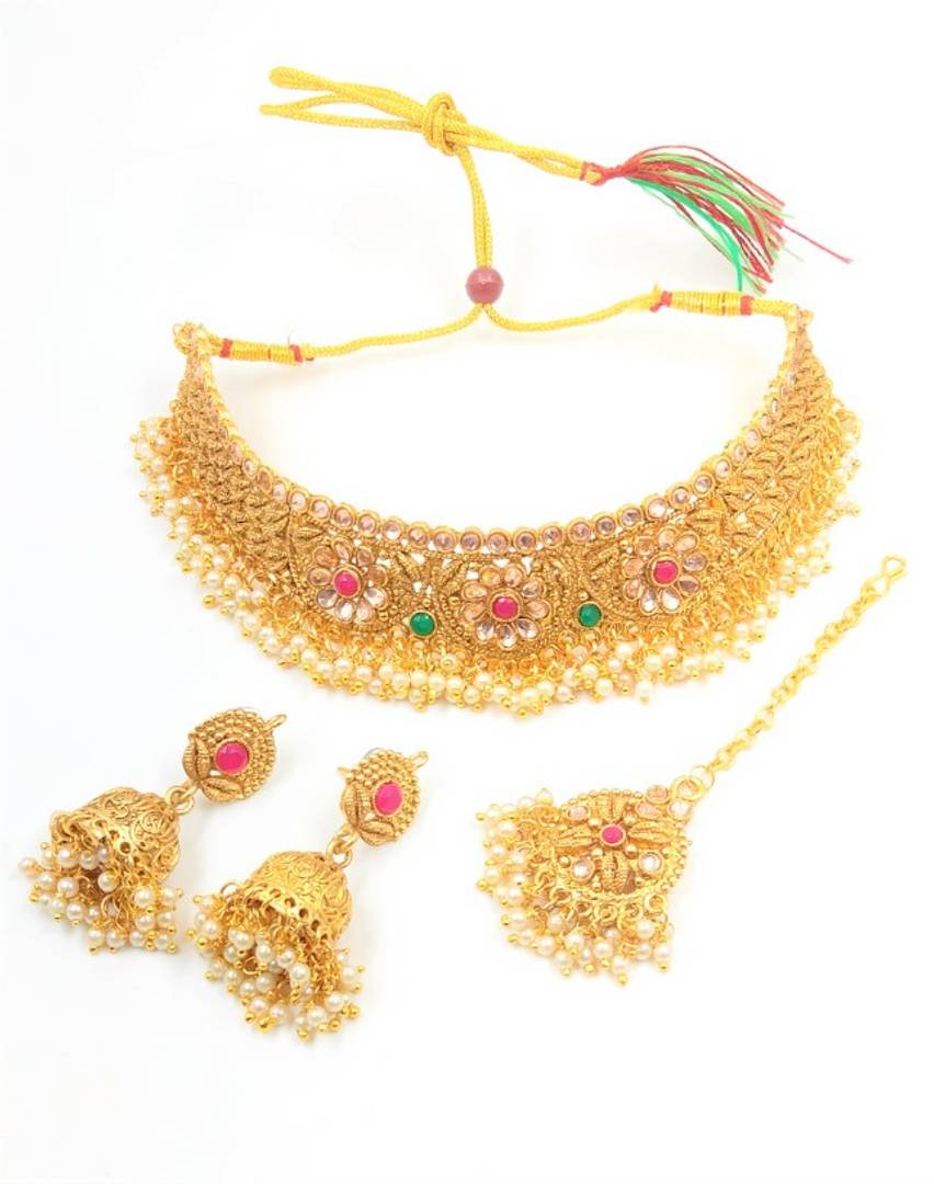 Multicolor pearl gold plated necklace jewellery set