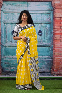NEW COLLECTION HAND BLOCK PRINTED MUL MUL COTTON SAREE WITH BLOUSE PICE BAGRU PRINT SUPER DYING EASY HAND WASH BRIGHTER SOFT COMFORT SAREE 5.5 METRE DAILY USE SARI PARTY WEAR TREDISTIONAL USE SAREE SU