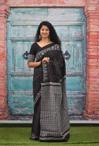 NEW COLLECTION HAND BLOCK PRINTED MUL MUL COTTON SAREE WITH BLOUSE PICE BAGRU PRINT SUPER DYING EASY HAND WASH BRIGHTER SOFT COMFORT SAREE 5.5 METRE DAILY USE SARI PARTY WEAR TREDISTIONAL USE SAREE SU