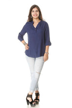 Load image into Gallery viewer, Classy feminine women navy top