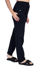 Load image into Gallery viewer, Black Loose Fit Cotton Solid Track Pants For Women