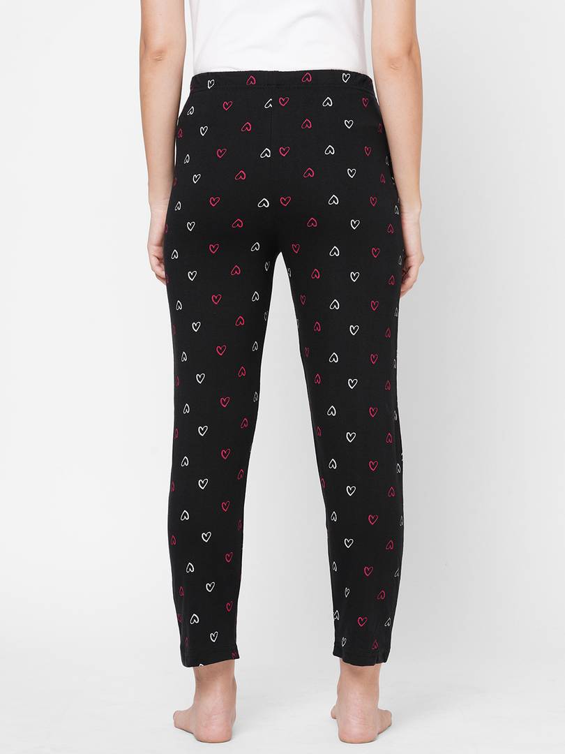 Stylish Cotton Black Cotton Printed Lounge Pant For Women