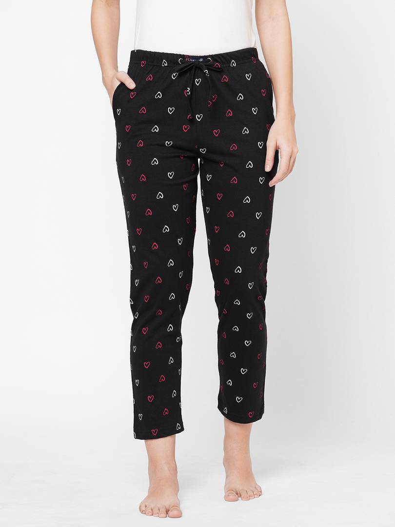 Stylish Cotton Black Cotton Printed Lounge Pant For Women