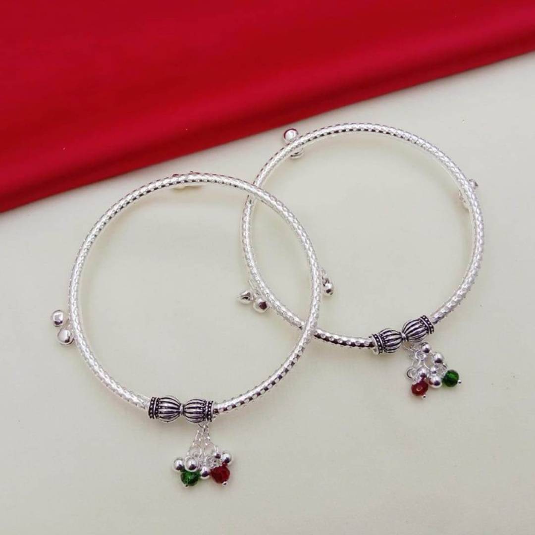 Traditional Antique Design Round Shape Silver Anklet For Women