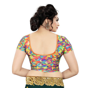 Fabulous Round Neck Digital Printed Stretchable Readymade Blouse For Women