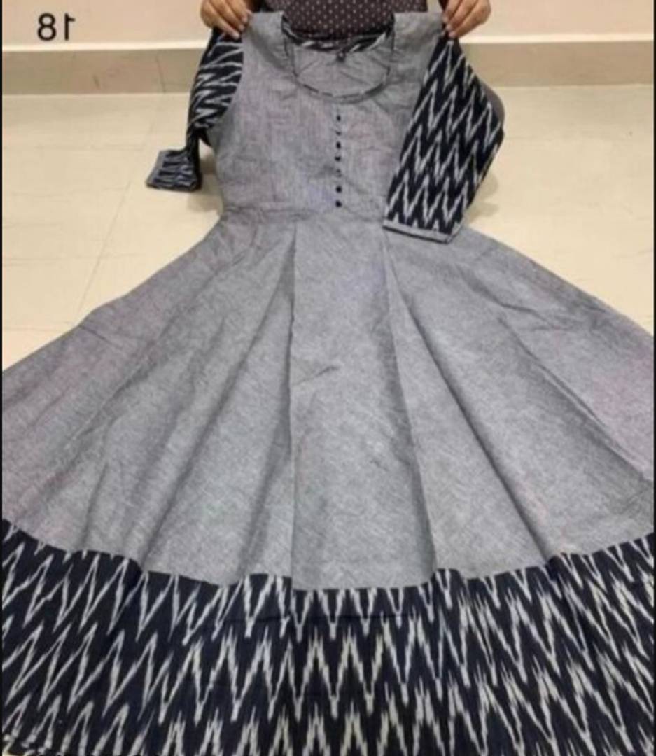 Stylish Cotton Round Neck Half Sleeves Ikat Printed Kurta For Women