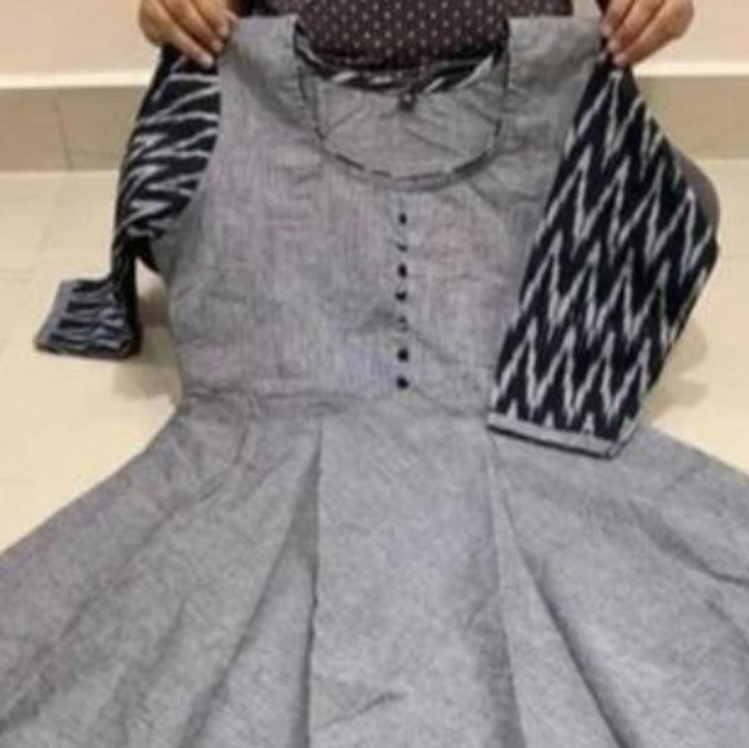 Stylish Cotton Round Neck Half Sleeves Ikat Printed Kurta For Women