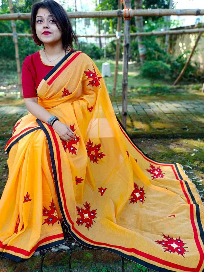 Buy Mix & Match Pure Cotton Saree With Hand Applique Exclsuive Applique  Work Saree Soft Handloom Saree With Blouse Piece Online in India - Etsy |  Saree designs, Saree, Handloom saree