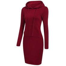 Load image into Gallery viewer, Women Solid Polycotton Red Hooded Front Pocket Dress