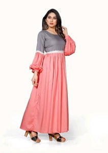 Stylish Cotton Solid Round Neck Long Gown For Women