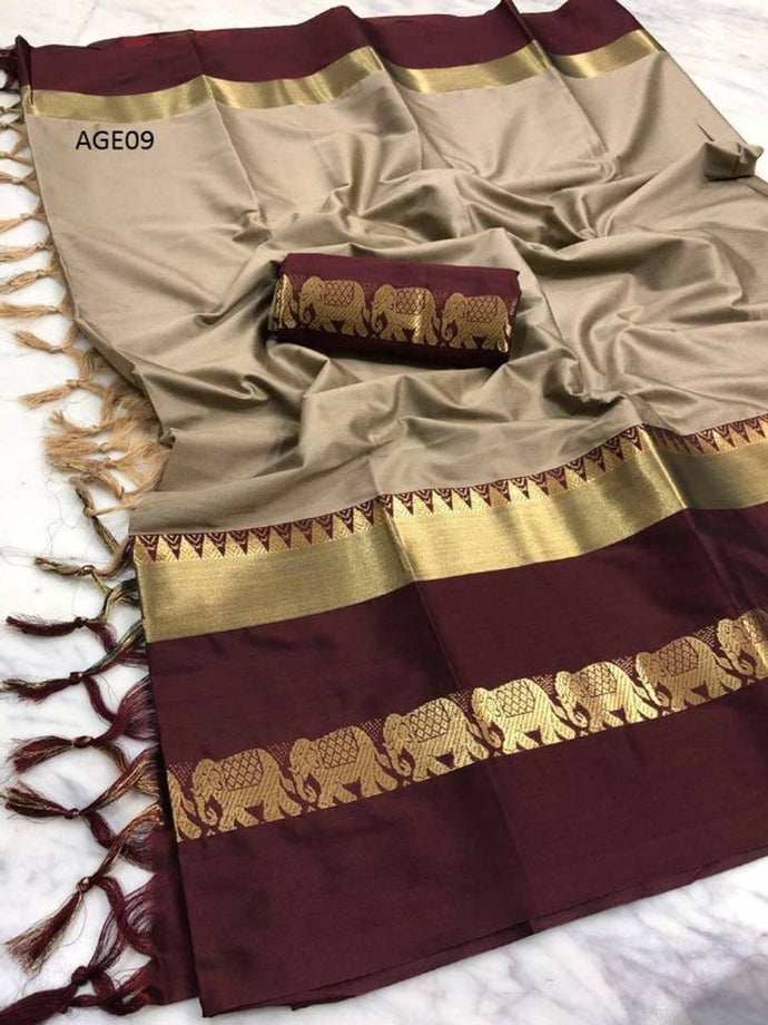New Hathi Design Cotton Silk Saree with Blouse piece