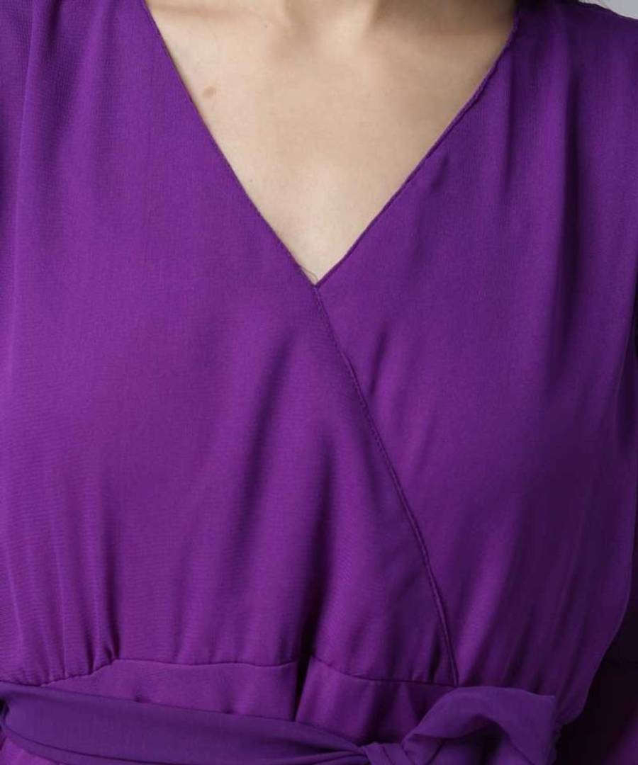 Elite Purple Solid Polyester Long Maxi Dress