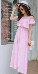 Pink Cold Shoulder Long Maxi Dress