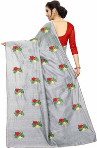 Trendy Chanderi Cotton Floral Embroidered Saree With Blouse Piece