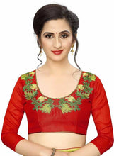Load image into Gallery viewer, Trendy Chanderi Cotton Floral Embroidered Saree With Blouse Piece