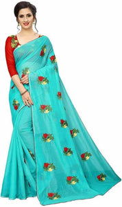 Trendy Chanderi Cotton Floral Embroidered Saree With Contrast Blouse Piece
